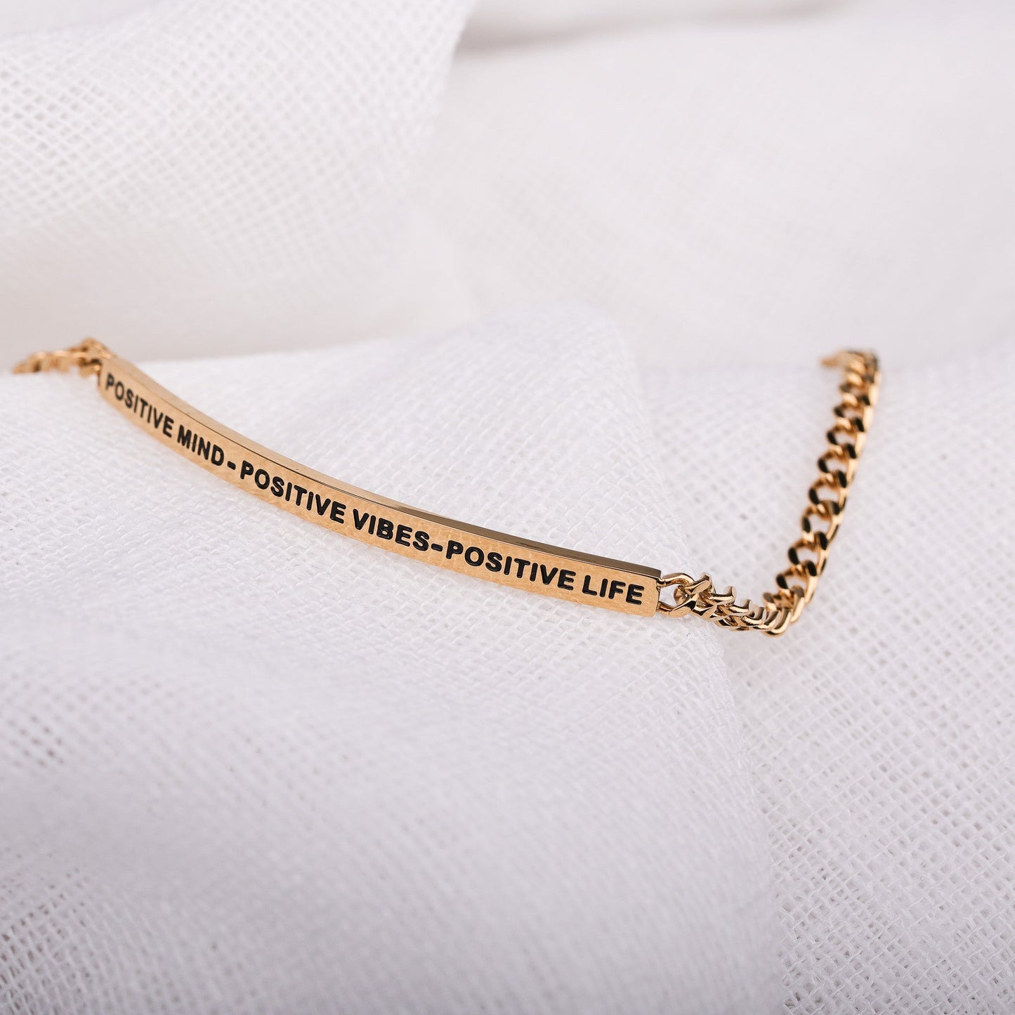 POSITIVE MIND - POSITIVE VIBES - POSITIVE LIFE - DAINTY CHAIN BRACELET