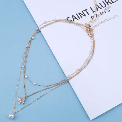 Vintage Layered Pearl Pendant Necklace