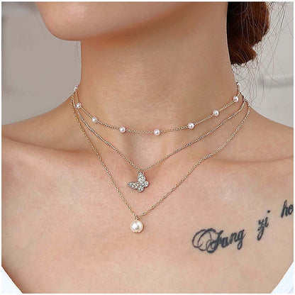 Vintage Layered Pearl Pendant Necklace