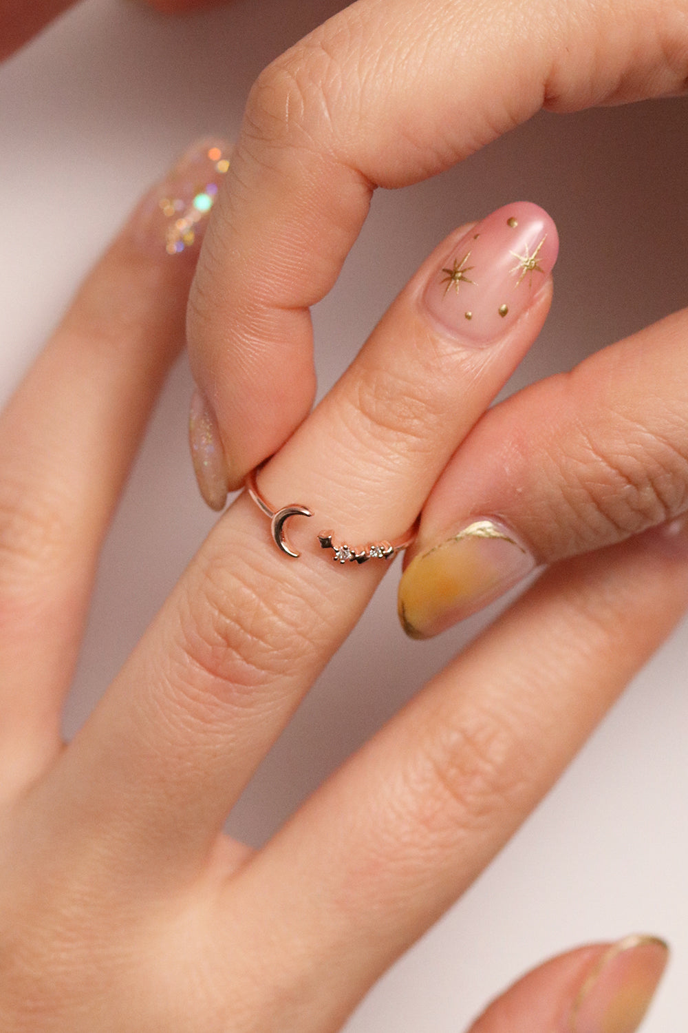 Mini moon star ring