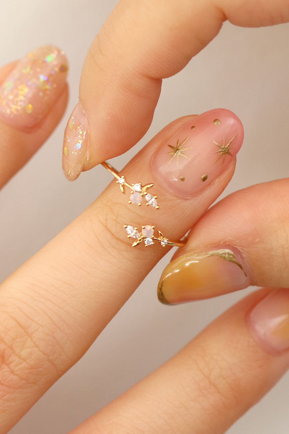 Rose quartz branch ring