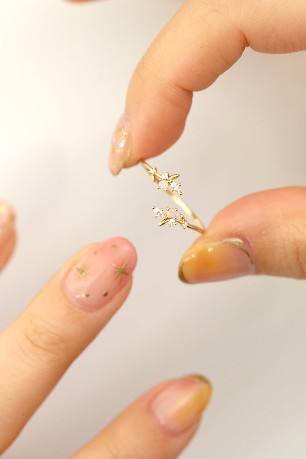 Rose quartz branch ring