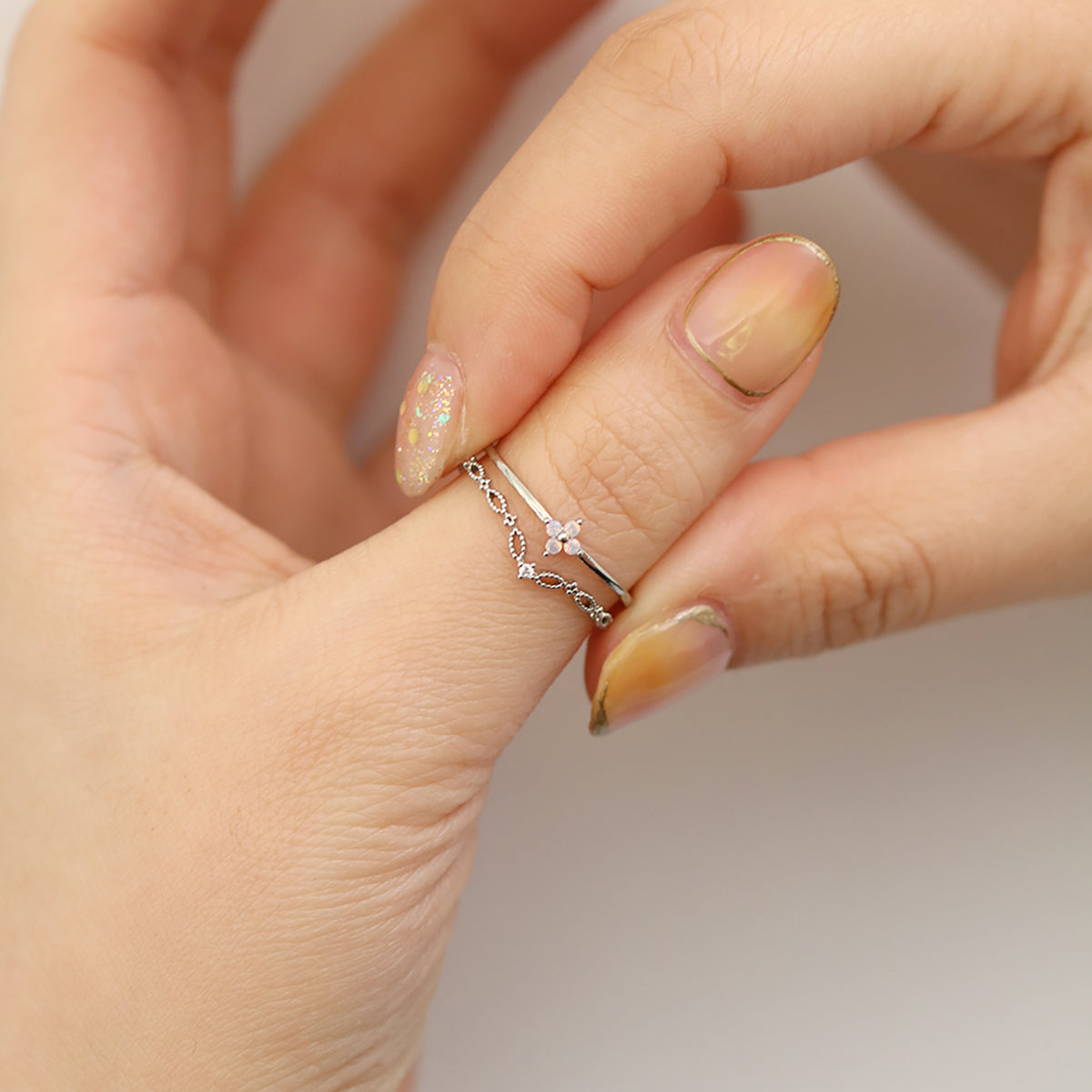 Double moonstone vine ring