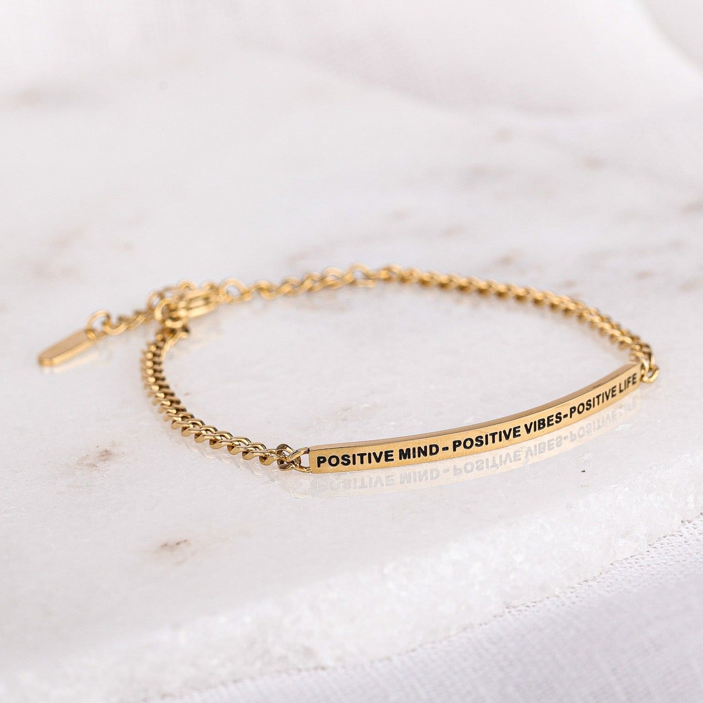POSITIVE MIND - POSITIVE VIBES - POSITIVE LIFE - DAINTY CHAIN BRACELET