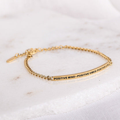 POSITIVE MIND - POSITIVE VIBES - POSITIVE LIFE - DAINTY CHAIN BRACELET