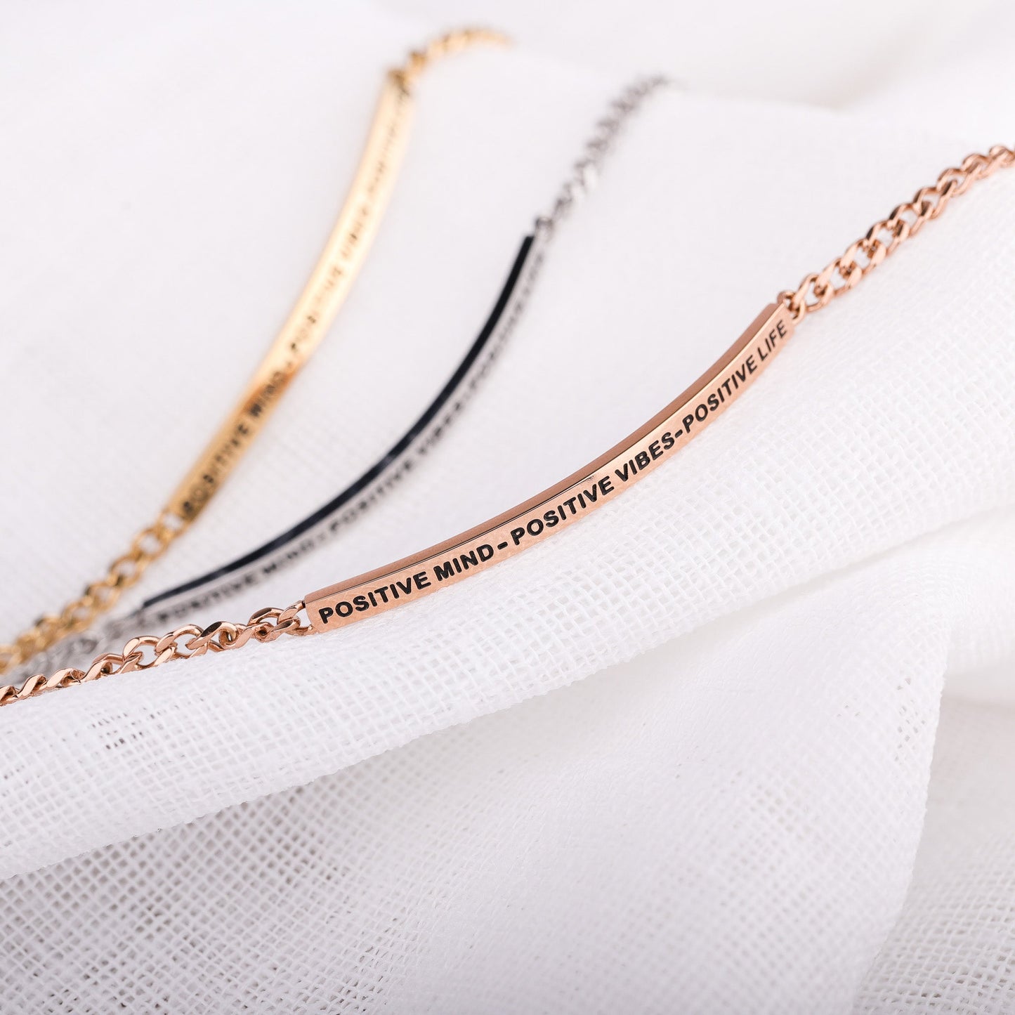 POSITIVE MIND - POSITIVE VIBES - POSITIVE LIFE - DAINTY CHAIN BRACELET