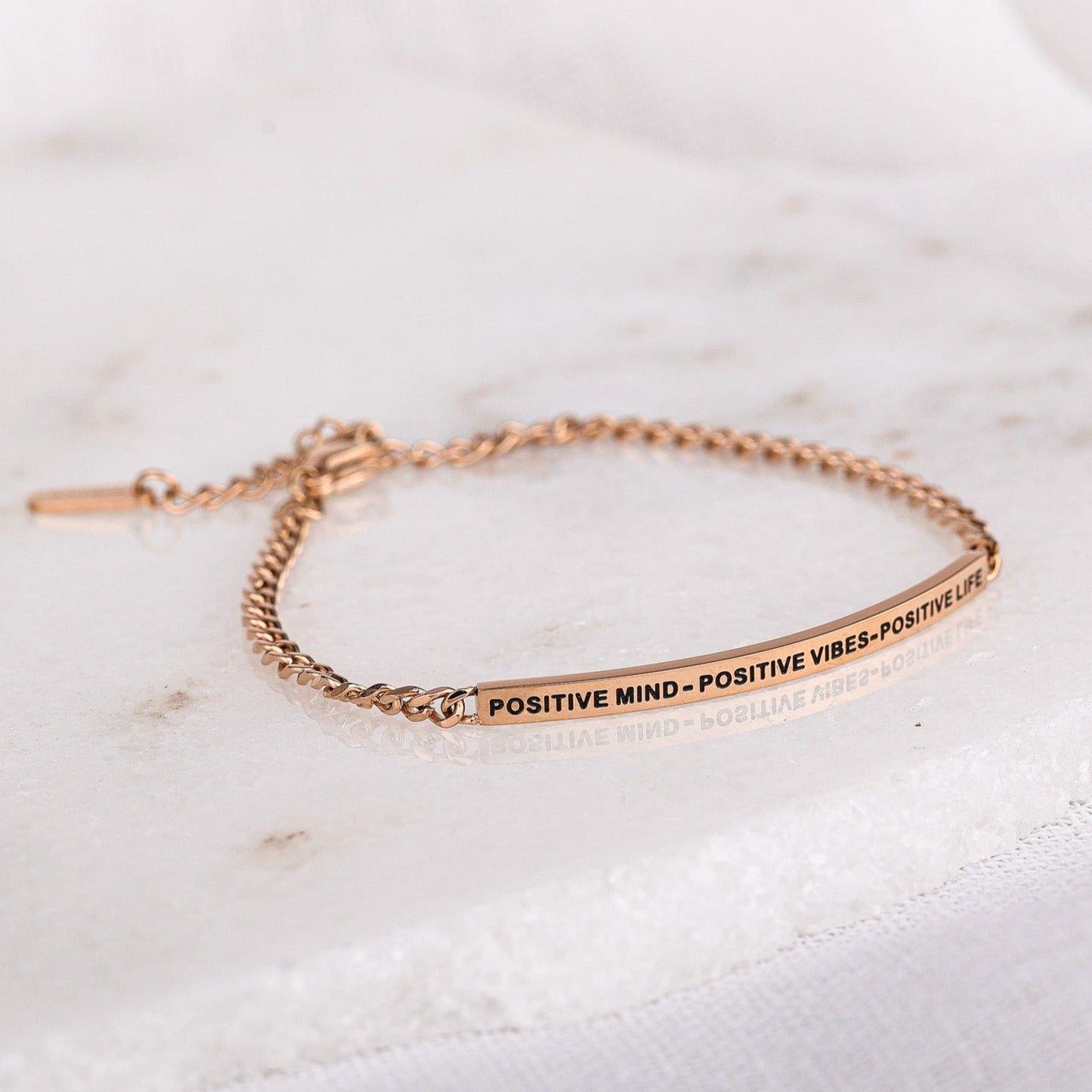 POSITIVE MIND - POSITIVE VIBES - POSITIVE LIFE - DAINTY CHAIN BRACELET