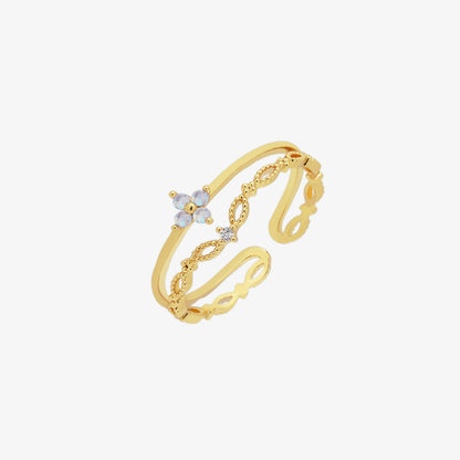 Double moonstone vine ring